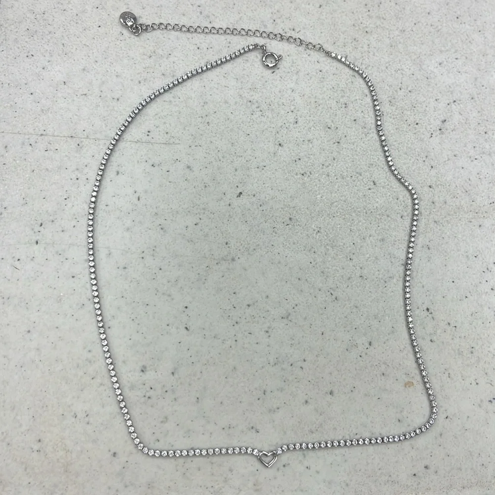 Dainty heart  tennis necklace